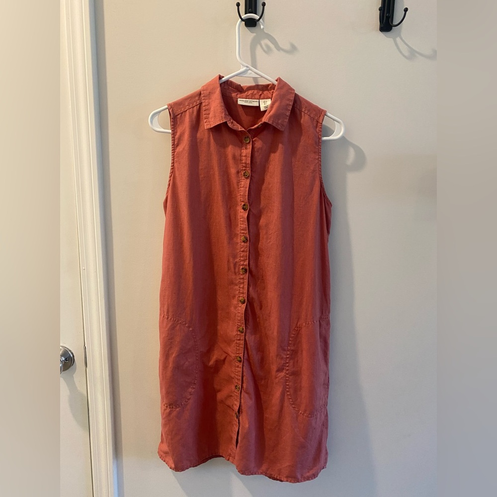 Adrienne Vittadini Linen Shirt Dress Coral